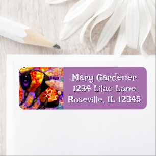 Whimsical Bumble Bee Floral Orange Red Yellow Return Address Label