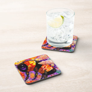 Whimsical Bumble Bee Floral Red Yellow Purple Coaster