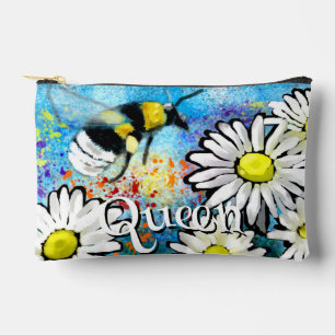 Whimsical Bumble Bee in Daisies Personalised Accessory Pouch
