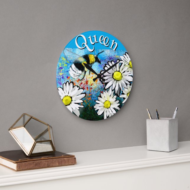 Whimsical Bumble Bee in Daisies Personalised Large Clock (Office)