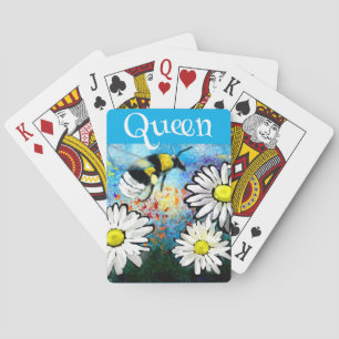 Whimsical Bumble Bee in Daisies Personalised Playing Cards