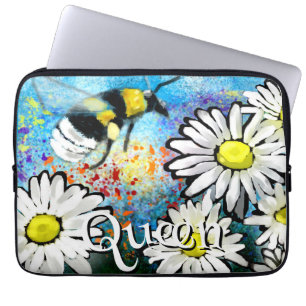Whimsical Bumble Bee in Daisies Personalized Laptop Sleeve