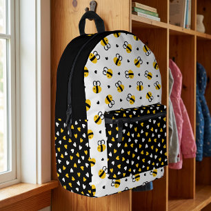 Whimsical Bumblebee & Hearts with Name Cute Kids Printed Backpack