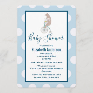 Whimsical Bunny and Bear Riding a Bike Baby Shower Invitation