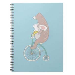 Whimsical Bunny and Bear Riding a Bike Notebook