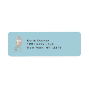 Whimsical Bunny and Bear Riding a Bike Return Address Label