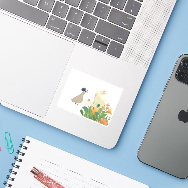 Whimsical Bunny & Bird in Bloom – Cute Spring Fore (Laptop w/ iPhone)