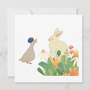 Whimsical Bunny & Bird in Bloom – Cute Spring Fore Invitation