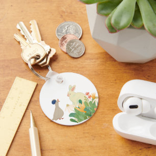 Whimsical Bunny & Bird in Bloom – Cute Spring Fore Key Ring