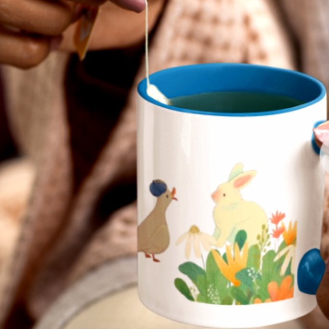 Whimsical Bunny & Bird in Bloom – Cute Spring Fore Large Coffee Mug (Creator Uploaded)