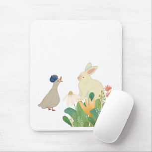 Whimsical Bunny & Bird in Bloom – Cute Spring Fore Mouse Pad