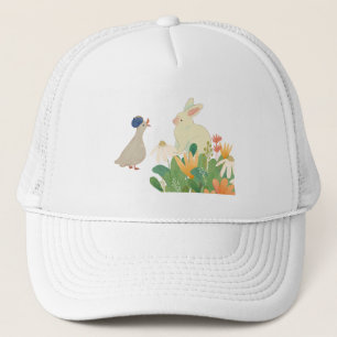 Whimsical Bunny & Bird in Bloom – Cute Spring Fore Trucker Hat