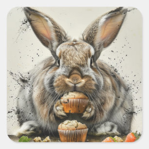 Whimsical Bunny Birthday Cupcake Favour Square Sticker