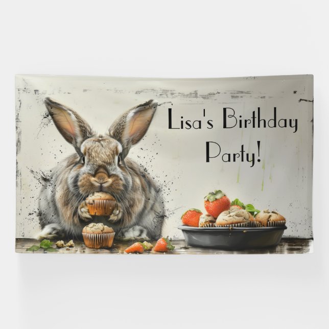Whimsical Bunny Birthday Cupcake Personalised Banner (Horizontal)