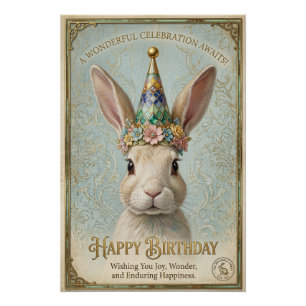 Whimsical Bunny Birthday Elegance Poster