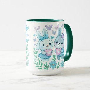 Whimsical Bunny Couple Ceramic Mug