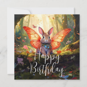 Whimsical bunny enchanted forest Happy Birthday Card