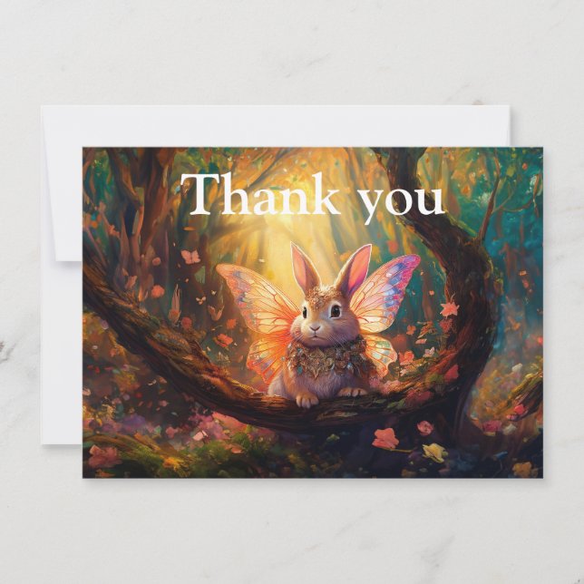 Whimsical bunny enchanted forest  thank you card (Front)