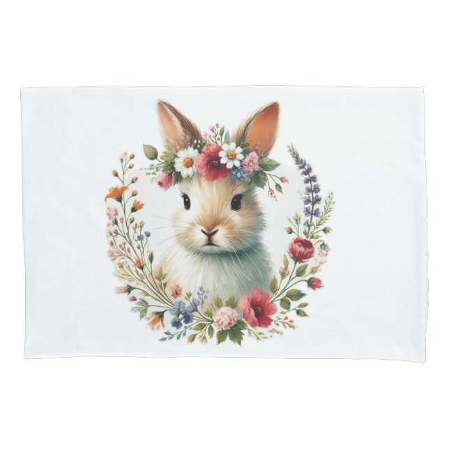 Whimsical Bunny Face Pillowcase (Front)