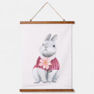 Whimsical Bunny Flower Woodland Nursery Decor Hanging Tapestry