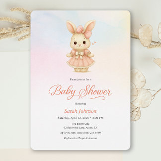 Whimsical Bunny Girl Pink Baby Shower Invitation