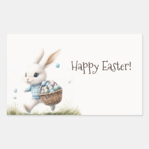 Whimsical Bunny Happy Easter Sticker   Kids Egg 