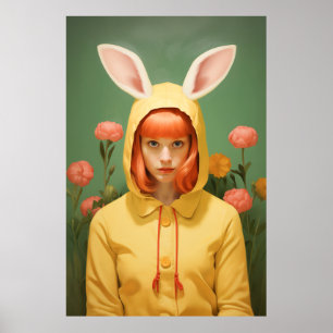 Whimsical Bunny-Hooded Girl Poster