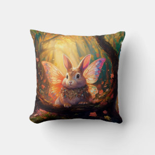 Whimsical bunny in an enchanted forest cushion