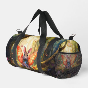 Whimsical bunny in an enchanted forest duffle bag