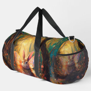 Whimsical bunny in an enchanted forest duffle bag