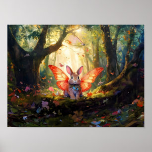 Whimsical bunny in an enchanted forest poster
