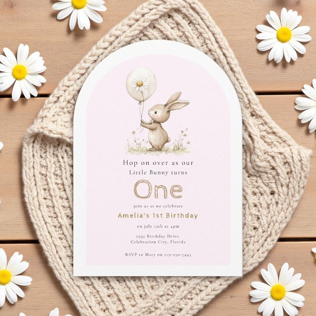Whimsical Bunny One Little Bunny Invitation (Creator Uploaded)