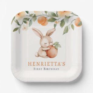 Whimsical Bunny Peach Garden Baby Shower Paper Plate