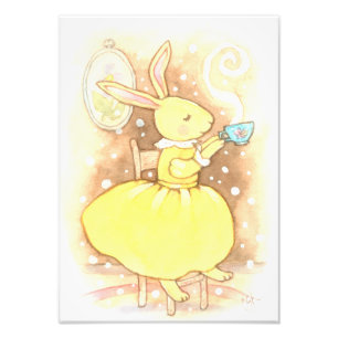 Whimsical Bunny Rabbit Cup of Tea Illustration Photo Print