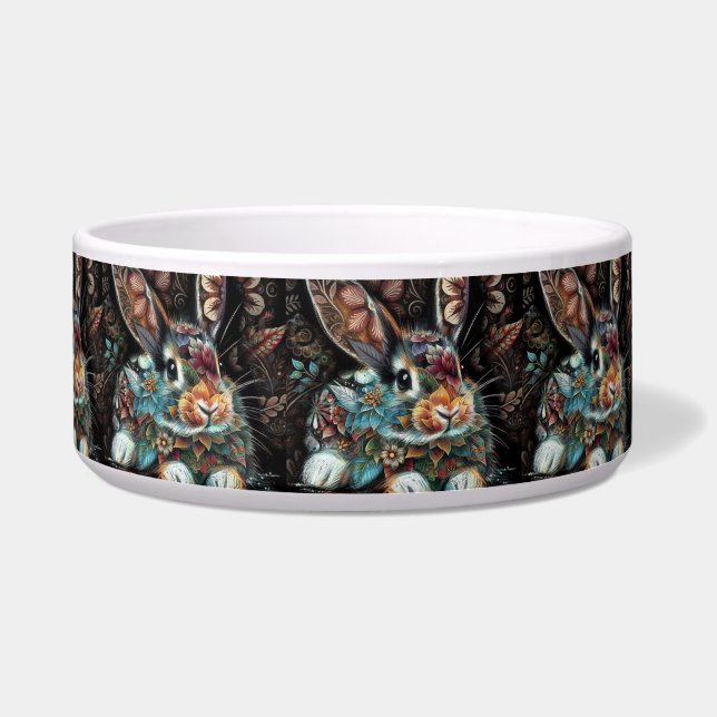 Whimsical Bunny Rabbit Floral Abstract Black Teal  (Front)