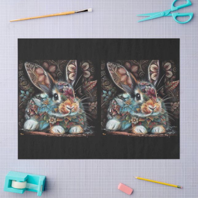 Whimsical Bunny Rabbit Floral Abstract Decoupage Tissue Paper (Craft)