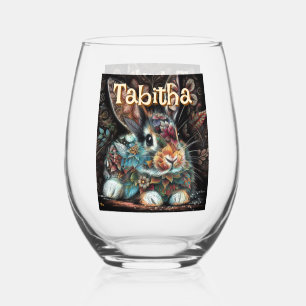 Whimsical Bunny Rabbit Floral Personalised Stemless Wine Glass
