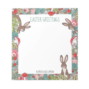Whimsical Bunny Rabbit Mushroom Easter Custom Notepad