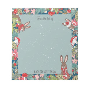 Whimsical Bunny Rabbit Mushroom Woodland Christmas Notepad