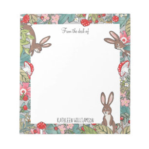 Whimsical Bunny Rabbit Mushroom Woodland Custom Notepad