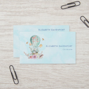 Whimsical Bunny Riding in a Hot Air Balloon Business Card