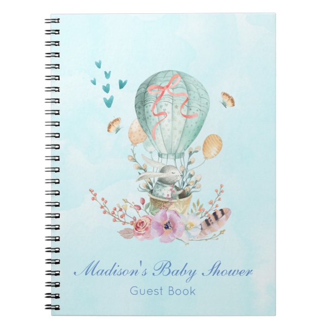 Whimsical Bunny Riding in a Hot Air Balloon Notebook (Front)
