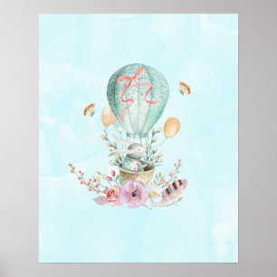 Whimsical Bunny Riding in a Hot Air Balloon Poster