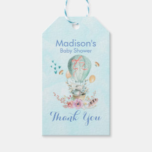 Whimsical Bunny Riding in a Hot Air Balloon Shower Gift Tags