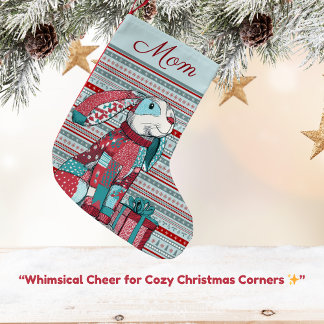 Whimsical Bunny  Small Christmas Stocking