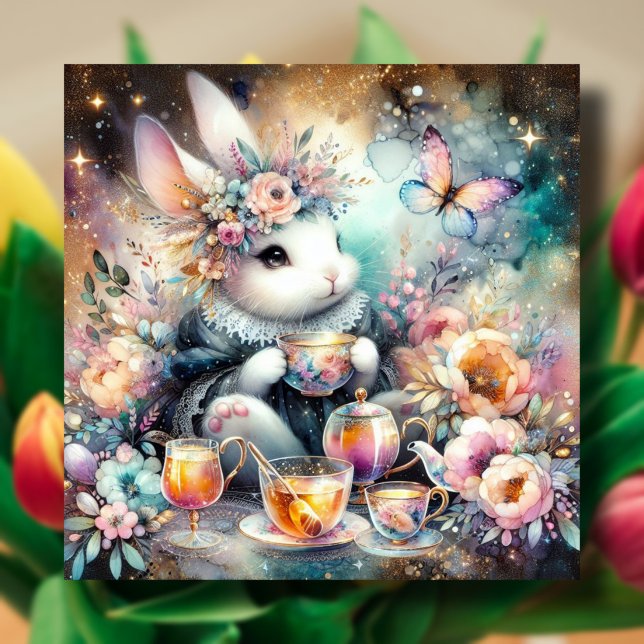 Whimsical Bunny Tea Party Delight Easter Holiday Card (Creator Uploaded)