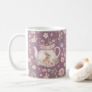 Whimsical Bunny Teapot Floral Spring  Coffee Mug