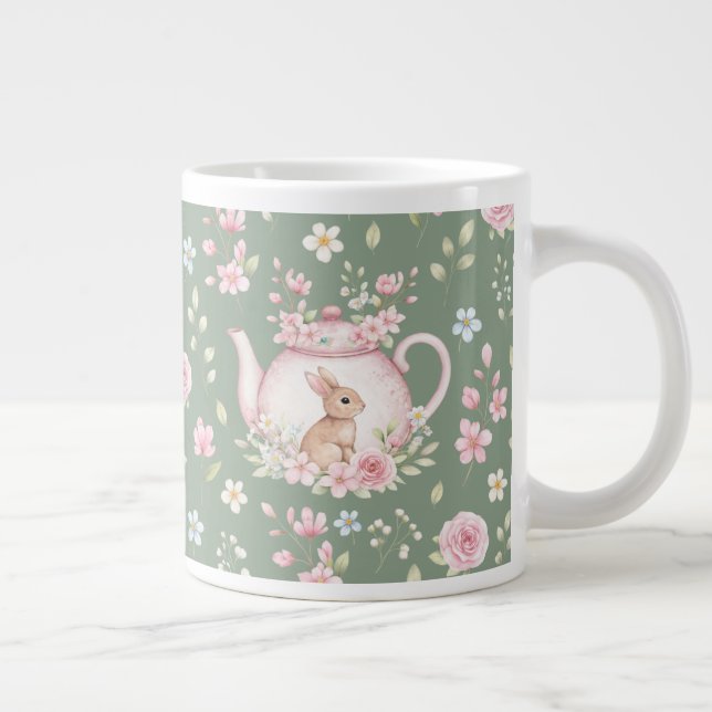Whimsical Bunny Teapot Floral Spring  Large Coffee Mug (Right)