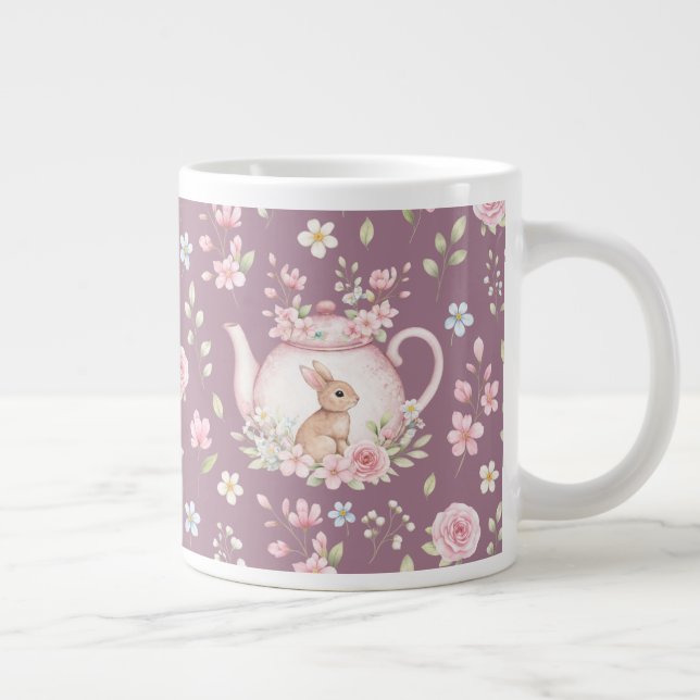 Whimsical Bunny Teapot Floral Spring  Large Coffee Mug (Right)