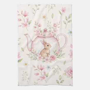 Whimsical Bunny Teapot Floral Spring Tea Towel